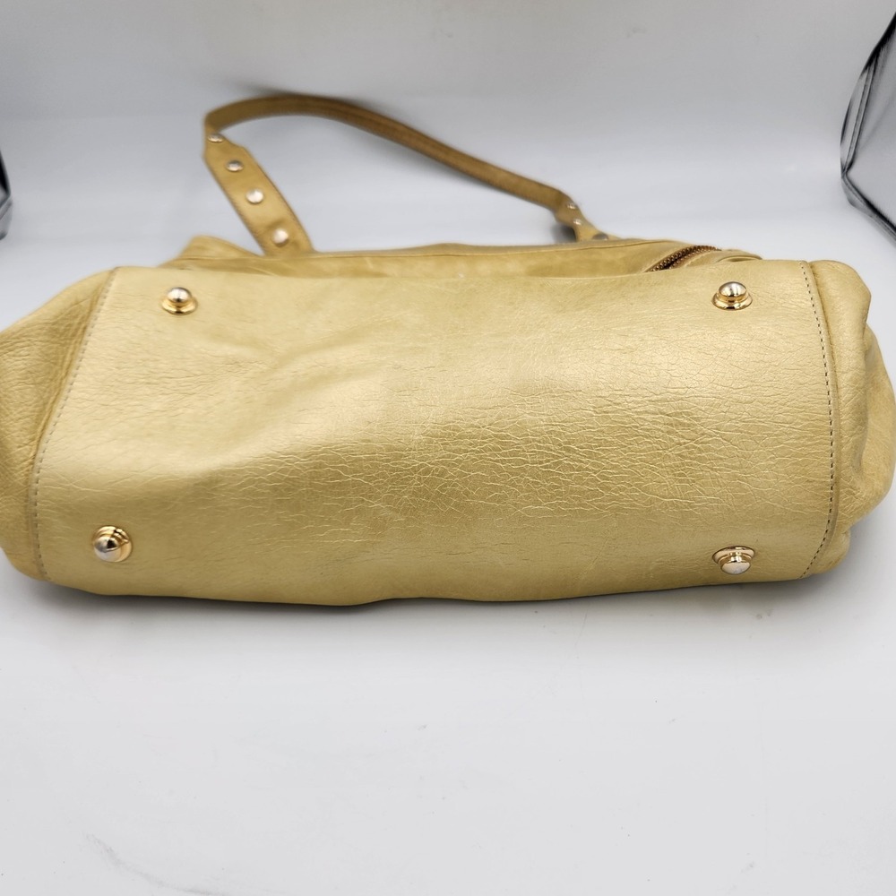 Botkier Convertible‎ Leather Tote Handbag Champagne Gold Double Zip Studded - Picture 15 of 16